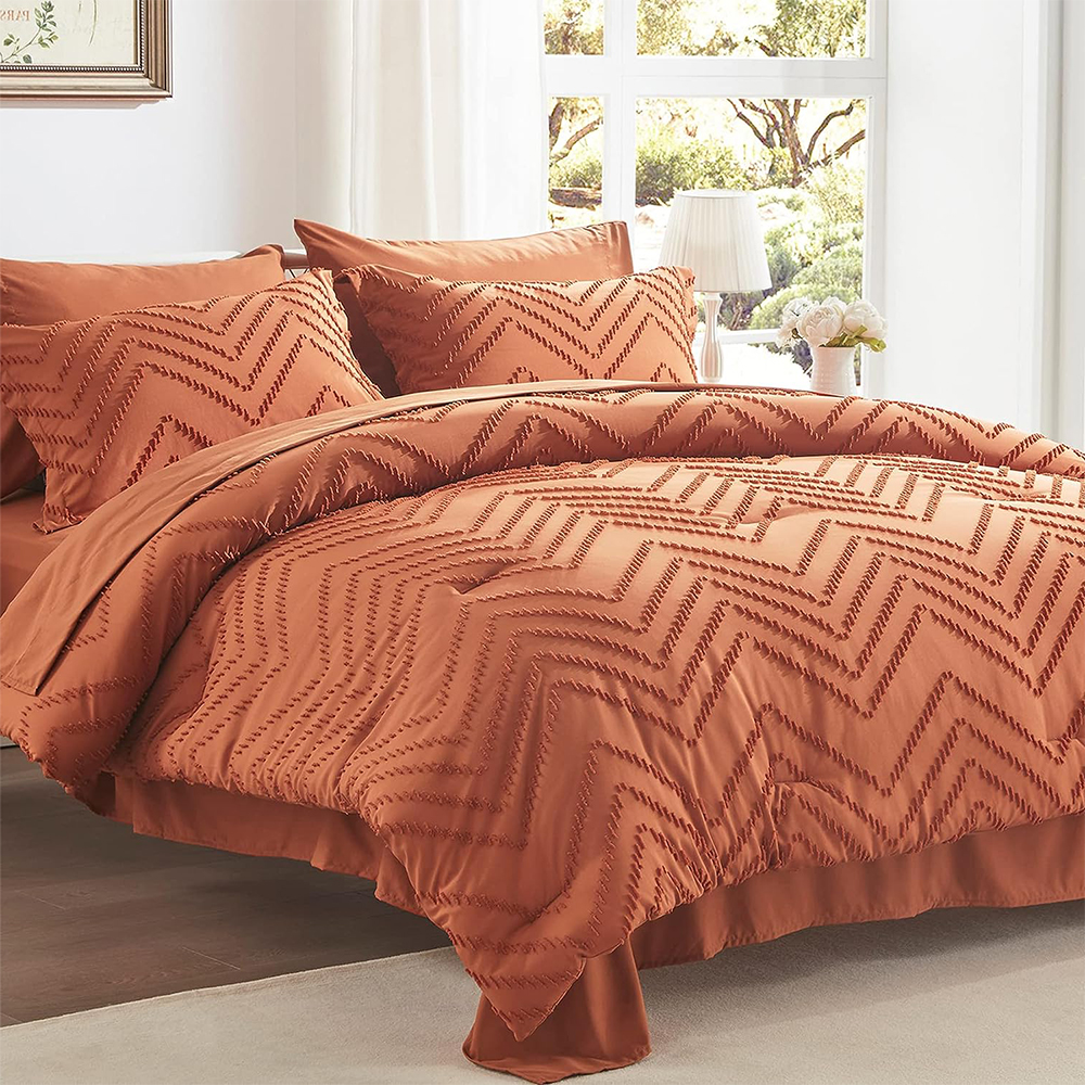 Brown Jacquard Boho Wave Clipped Comforter Set 7pcs přikrývka se sadou postele